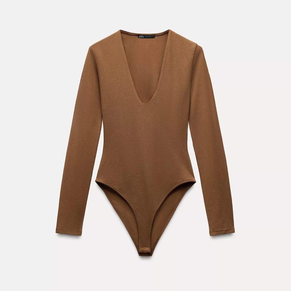 BNWT Zara Brown Long Sleeve Cotton Bodysuit